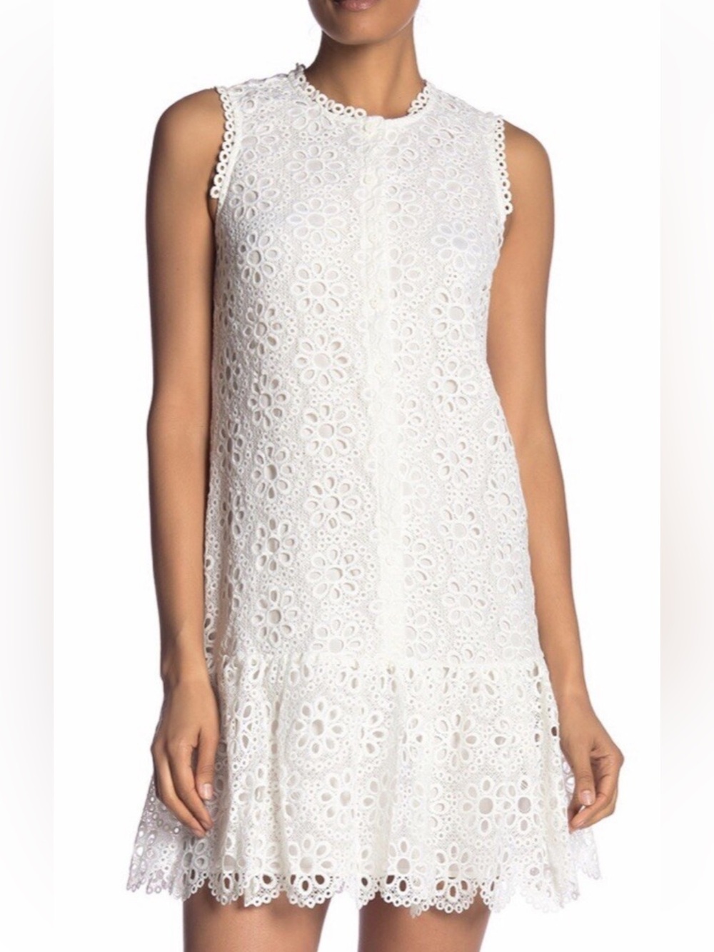 Trina Turk Crochet Embroidered Eyelet Flounce Dress White size XS $198 New